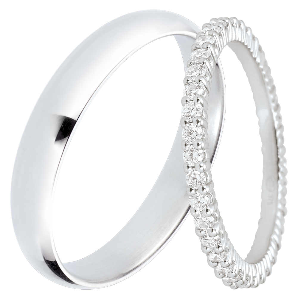Duo trouwringen Pure & Radieuse – witgoud & diamanten – 18 karaat