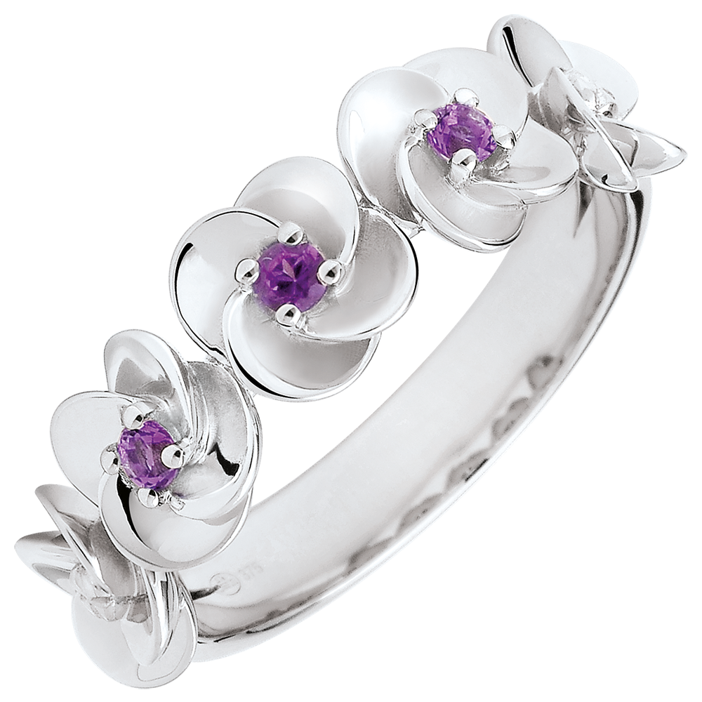 Bague Alliance En Argent 925 Avec Améthystes - Poids 6.2g, Taille 53, Neuf Sans Emballage