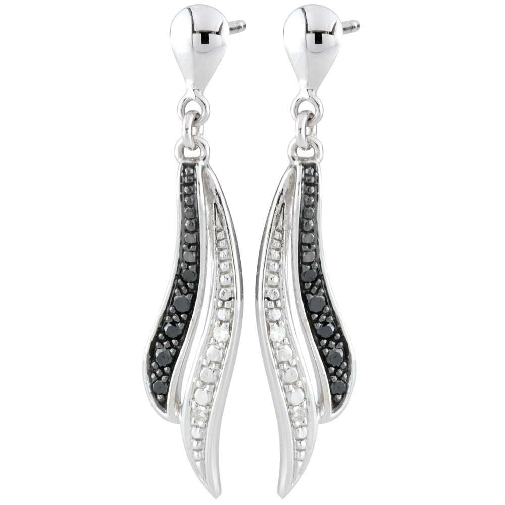 Boucles D'oreilles Pendantes Or 9 Carats Avec Diamants Noirs - Histoire D'Or, Neuves