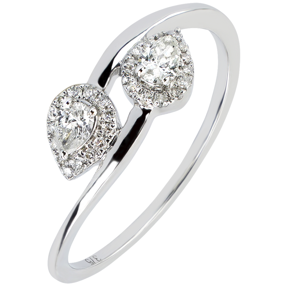 Bague De Fiançailles Diamant 5 Carats Or Blanc 14k Taille Poire - Toi Et Moi - Sur Mesure