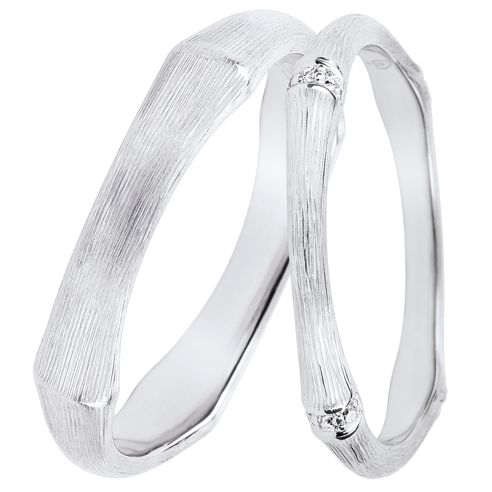 Jungle Sacrée Duo – White Gold & Diamonds Wedding Rings – 9 Carats