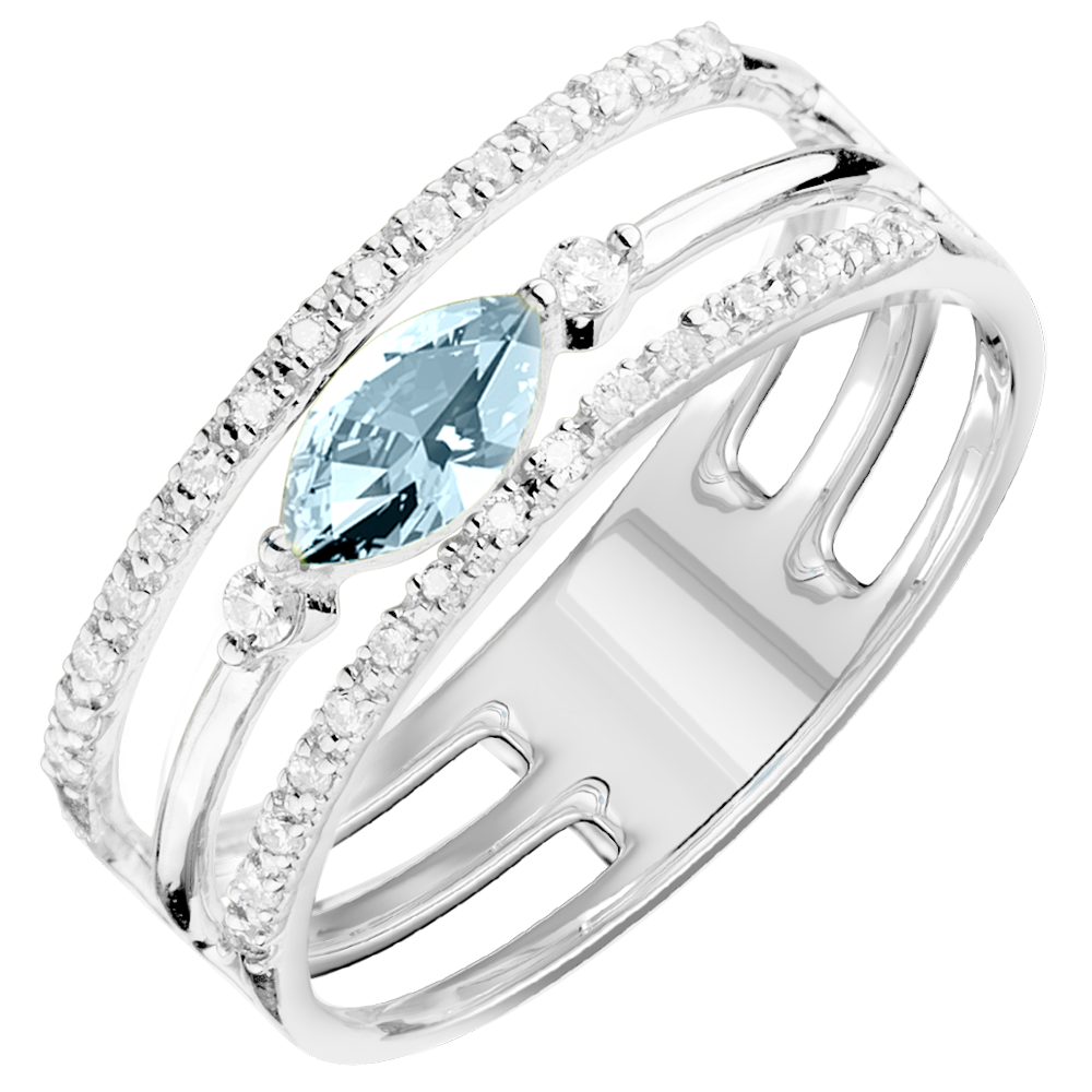 Bague jonc en or jaune, topaze bleue et 32 diamants - Bijouterie Harcaut