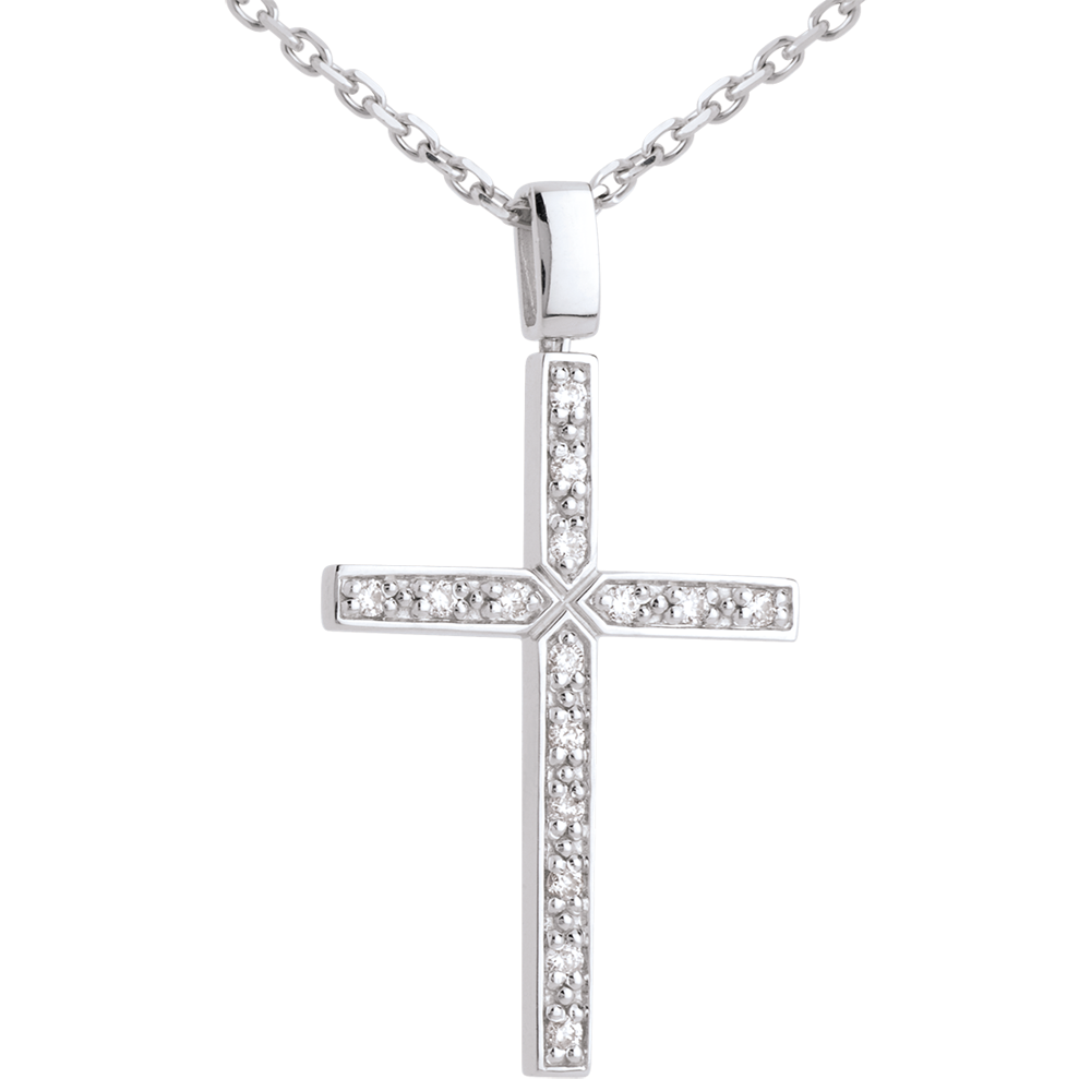 Cross pendant white gold paved Edenly jewellery