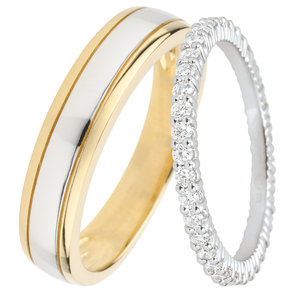 Dúo de alianzas Horizon & Radieuse – Oro amarillo y blanco & oro blanco y diamantes – 18 quilates