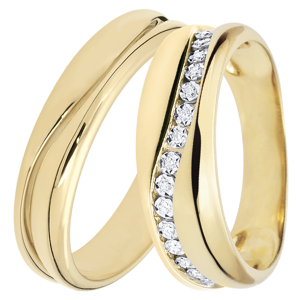 Duo Amour Eheringe – Gelbgold & Diamanten – 9-karätiges Gold (375/1000)