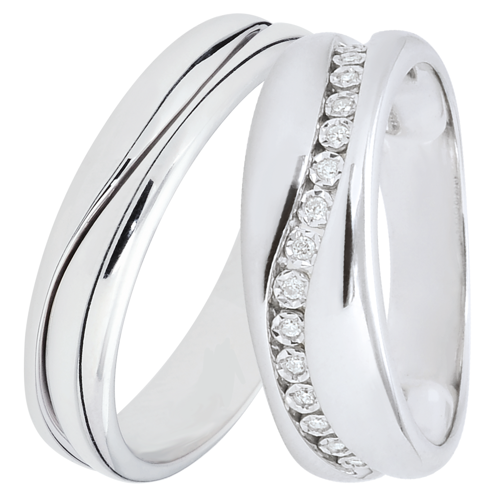 Duo Amour – Trauringe aus Weißgold & Diamanten – 9-karätiges Gold