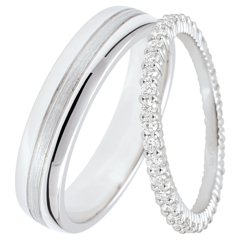 Duo di fedi Star & Radieuse – oro bianco e diamanti – 18 carati