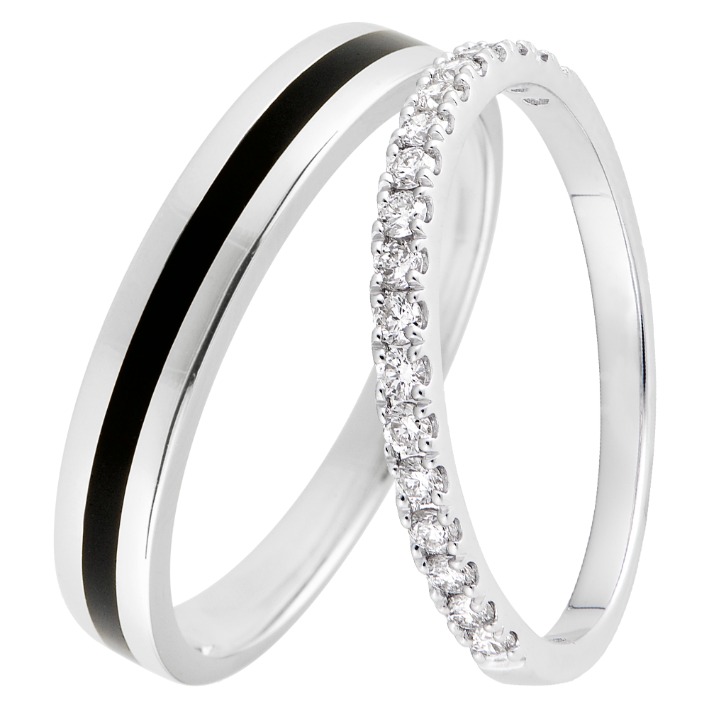 Duo ringen Clair Obscur & Bettina – witgoud, lak & diamanten – 18 karaat