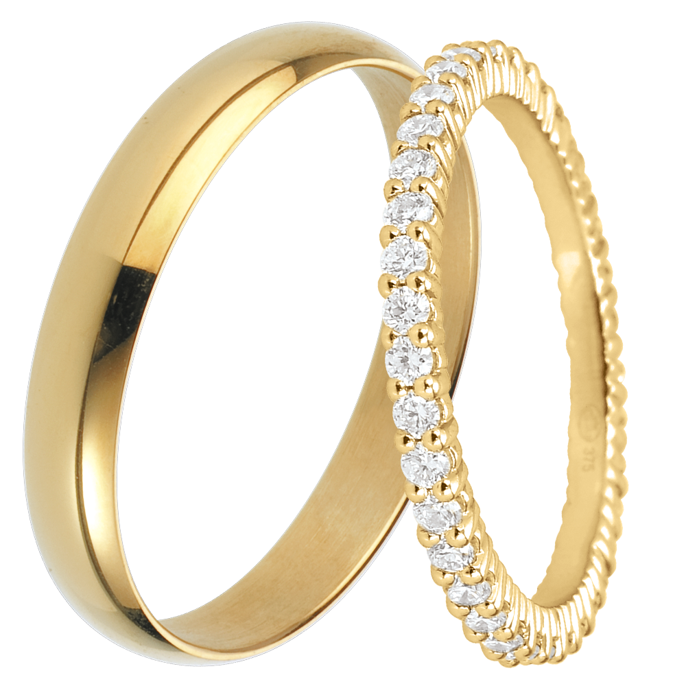 Duo verighete Pure & Radieuse – aur galben & diamante – 18 carate