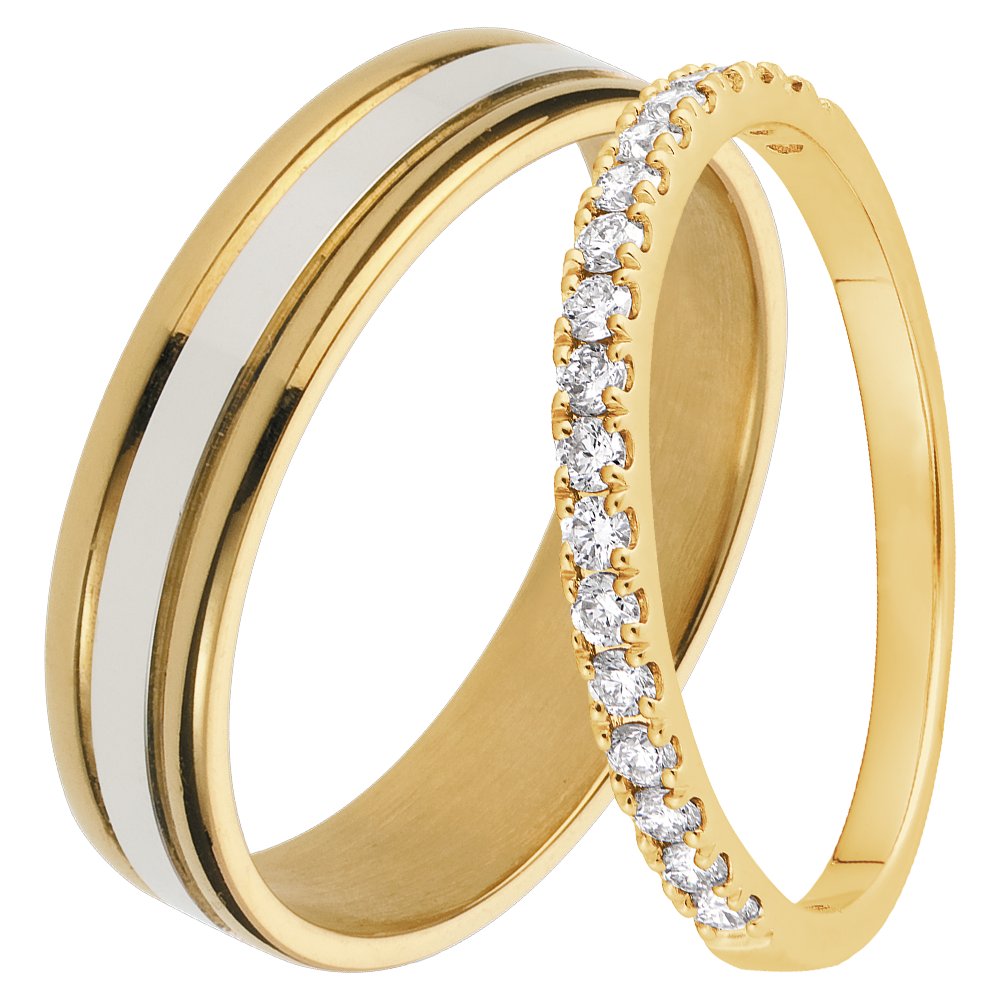 Esther & Bettina Wedding Band Duo – White and Yellow Gold & Yellow Gold and Diamonds – 18 Carats