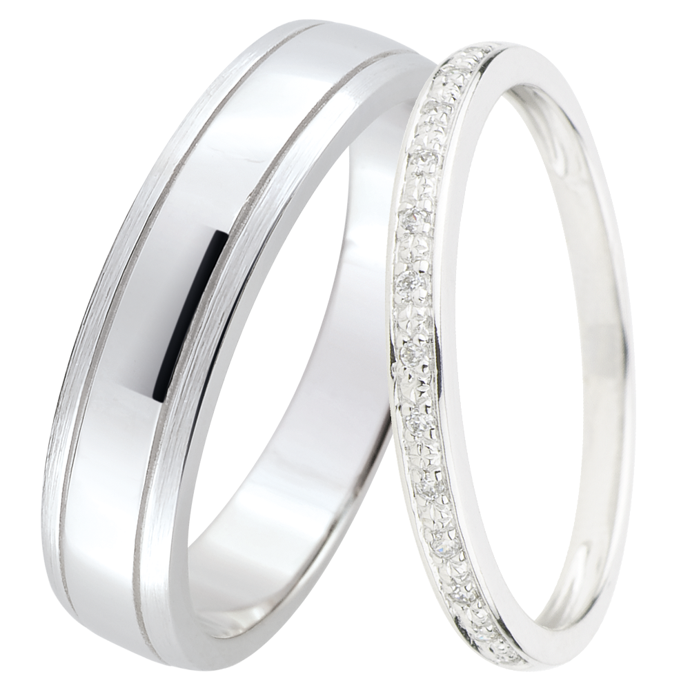 Horizon & Éclat de diamants Trouwring Duo – Witgoud & Diamanten – 9 karaat