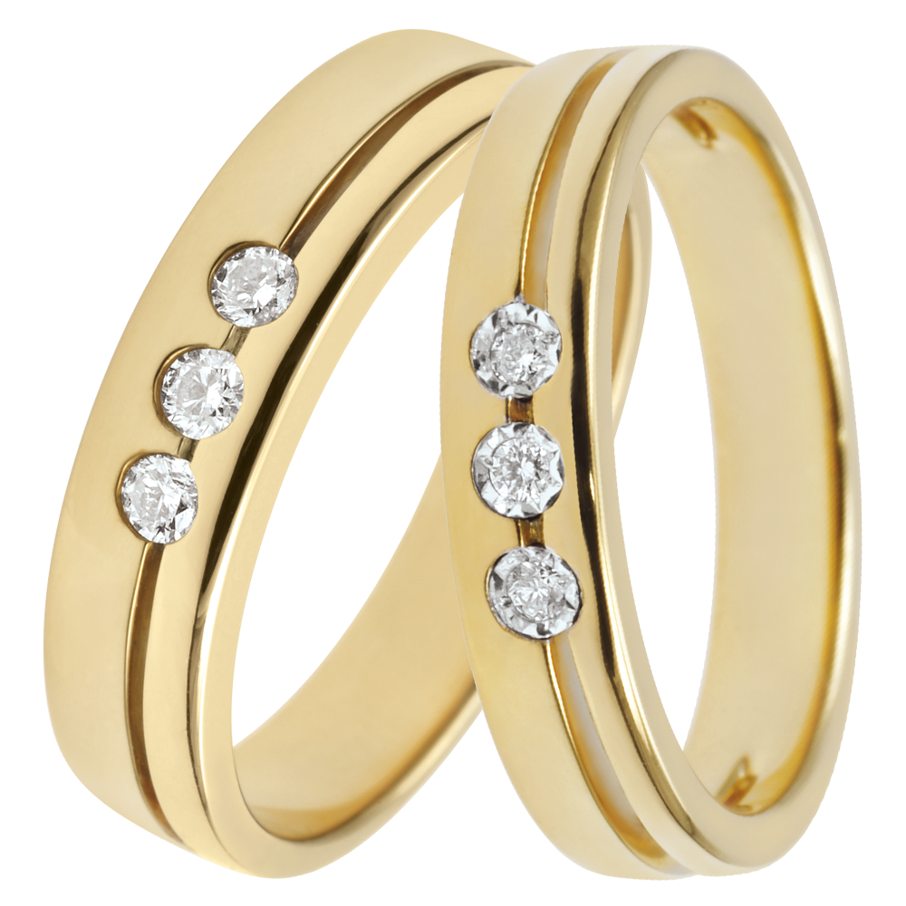 Olympia Duo Wedding Bands – Yellow Gold & Diamonds – 9 Carats