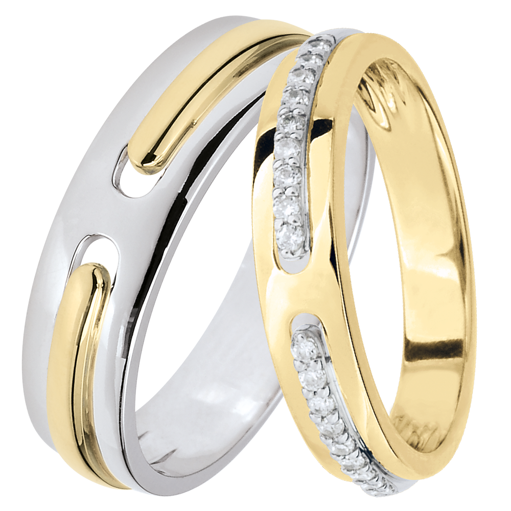 Promesse duoringen – Geel en witgoud & diamanten – 18 karaat
