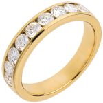 Alliance or jaune 18 carats semi pavée - serti rail - 1 carats - 9 diamants