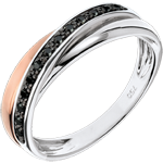 Anneau Saturne Diamant - diamants noirs - or blanc et or rose 9 carats