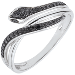 Bague Balade Imaginaire - Serpent Envoutant - or blanc 18 carats et diamants noirs