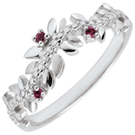 Bague Jardin Enchanté - Feuillage Royal - or blanc 9 carats, diamants et rhodolites