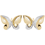 Boucles d'oreilles Balade Imaginaire - Papillon Cascade - or blanc et or jaune 9 carats et diamants