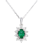 Collier Eternel Edelweiss - Marguerite Illusion - émeraude et diamants - or blanc 18 carats