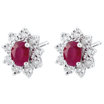 Eternal Edelweiss Earrings - Daisy Illusion - Rubies and Diamonds - 09 carat White Gold