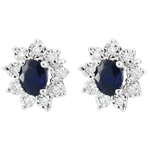 Oorbellen Eeuwige Edelweiss - Marguerite Illusie - saffier en diamanten - wit goud 18 karaat
