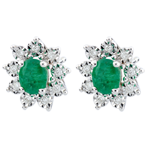 Oorbellen Eeuwige Edelweiss - Marguerite Illusie - smaragd en diamanten - wit goud 18 karaat