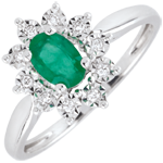 Ring Eeuwige Edelweiss - Marguerite Illusie - smaragd en diamanten - wit goud 9 karaat
