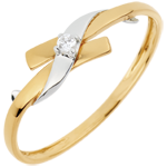 Ring Liefdesnest Nid Précieux - Paradijs - 0.02 karaat Diamant - Wit Goud en Geel Goud - 18 karaat