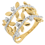 Ring Magische Tuin - Gebladerte Royal - dubbele - diamanten en geel goud - 18 karaat