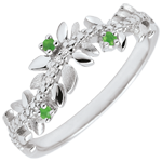 Ring Magische Tuin - Gebladerte Royal - wit goud, diamant en smaragden- 9 karaat