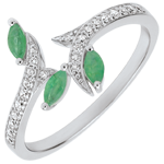 Ring Mysterieus Bos - wit goud, diamanten en zaadjes in smaragden - 9 karaat