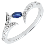 Ring Mysterieus Bos - wit goud en zaadje in saffier - 9 karaat