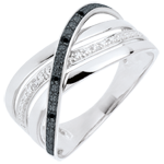 Ring Saturnus Vierling - wit goud - zwarte en witte diamanten - 9 karaat