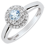 Verlovingsring - dubbele ring - aquamarijn 0.23 karaat en diamanten -wit goud 18 karaat