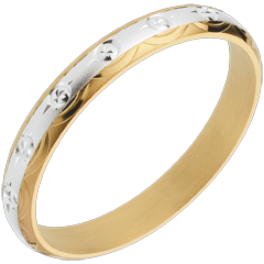 Fede nuziale - Simboli Solari - Oro bianco e Oro giallo - 18 carati