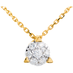 Collana Mezza Sfera pavé - Oro bianco e Oro giallo 18 carati - 7 diamanti - 0.18 carati
