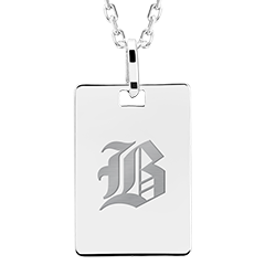 Medalion dreptunghi gravat - aur alb de 9 carate - Colecția ABC Yours - Edenly Yours