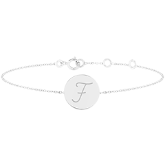 Bransoletka z grawerowanym medalikiem - 9 karatowe białe złoto - Kolekcja ABC Yours - Edenly Yours