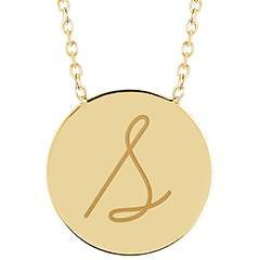 Necklace with engraved round medallion - 9K yellow gold - ABC Yours Collection - Edenly Yours
