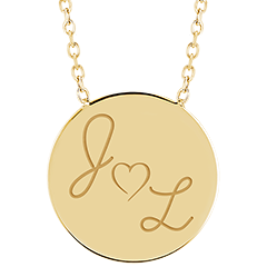 Necklace with engraved round medallion - 9K yellow gold - ABC Yours Collection - Edenly Yours