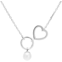 Collier Abondance - Coeur - or blanc 9 carats et perle