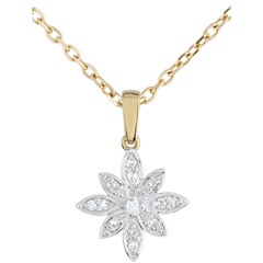 Pendentif Fleur d'étoile - or blanc et or jaune 9 carats