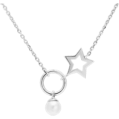 Collier Abondance - Etoile - or blanc 9 carats et perle