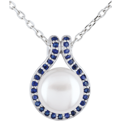 Pendentif Adélie - perles et saphirs - or blanc 9 carats
