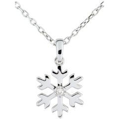 Pendentif diamant Flocon givré - or blanc 9 carats