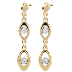 Boucles d'oreilles Le charme du paon - deux ors - or blanc et or jaune 18 carats