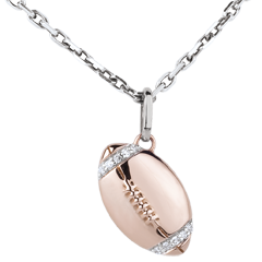 Pendentif Ballon de rugby - or blanc et or rose 18 carats et diamants