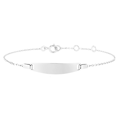 Children's bracelet with engravable plate (barrel-shaped) – white gold 18 carat