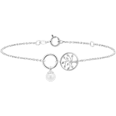 Bracelet Abondance - Arbre de vie - or blanc 9 carats et perle