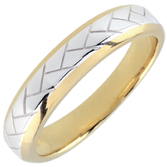 White Gold and Yellow Gold Weave Wedding Band - 18 carats